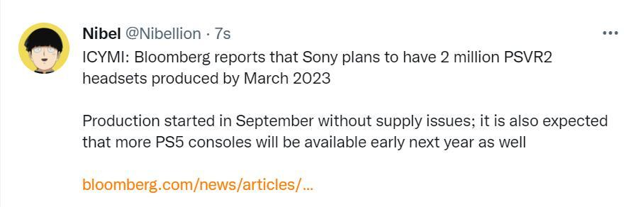 【索尼对PSVR2信心满满：明年3月预计能卖出200万台】索尼即将于明年推出新一代PS VR2虚拟现实游戏设备，它在初代