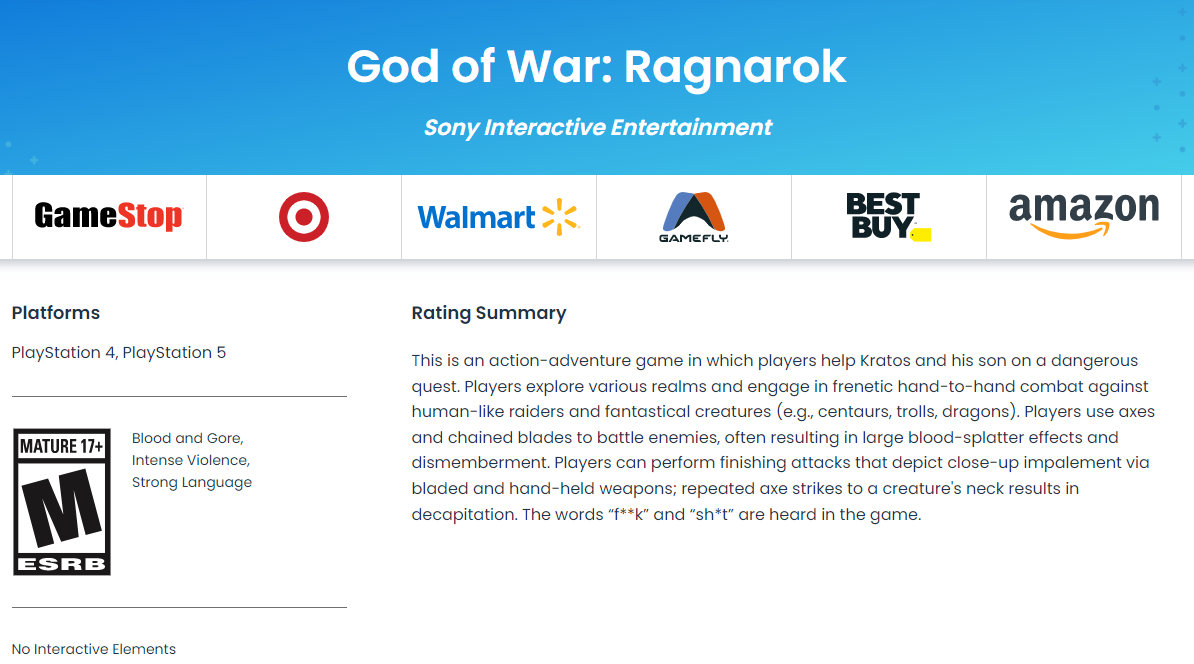 【《战神：诸神黄昏》现已通过ESRB评级】目前《战神：诸神黄昏》PS4|5版已通过ESRB评级，评级为17+。评级描述中